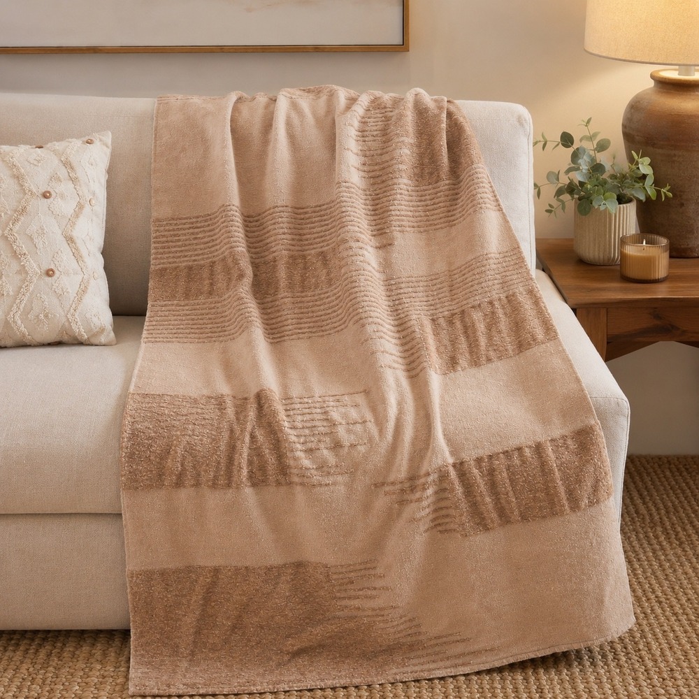 Anthropologie Throw Blanket Blush Pink Terracotta Geometric Textured Modern Home